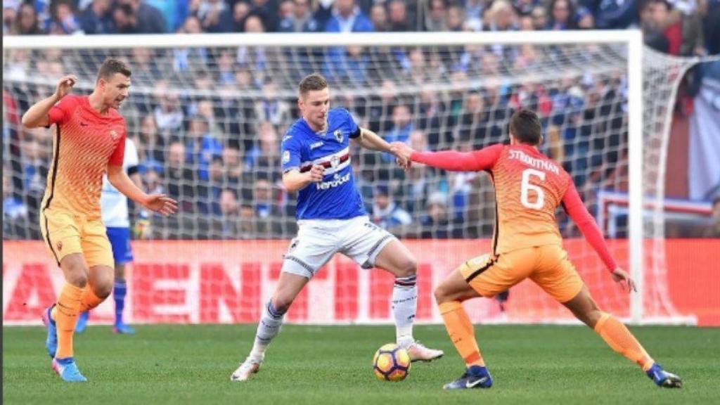 Milan Škriniar en el partido contra La Roma Foto: Instagram @milanskriniar