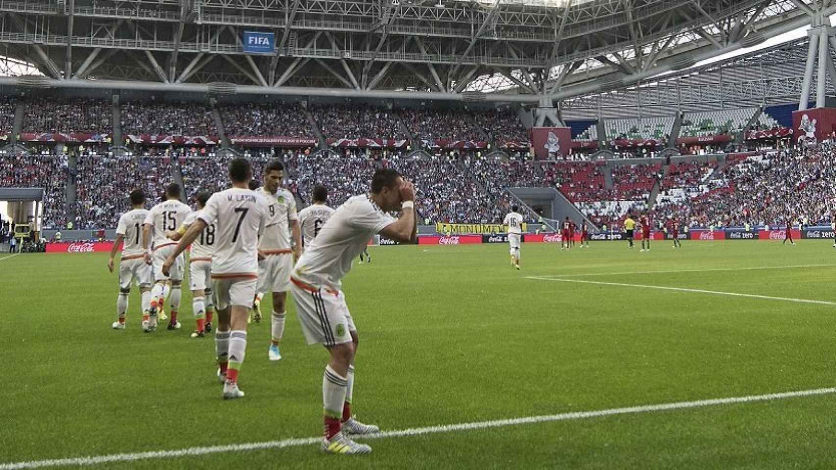Los jugadores de México celebran un gol ante Portugal. Foto: Twitter (@miseleccionmx)