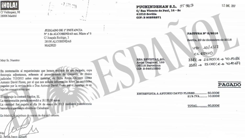 Dos de las facturas emitidas por reportajes de Antonio David Flores.