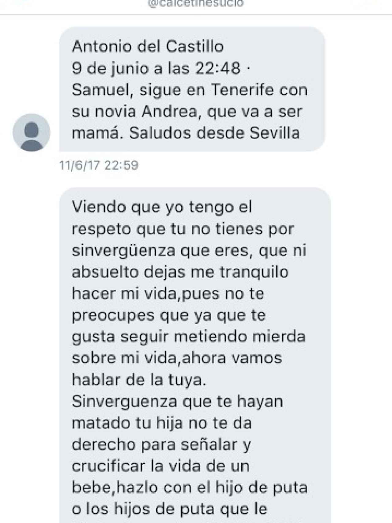 Uno de los mensajes que Samuel le envió a Antonio del Castillo el 11 de julio pasado.