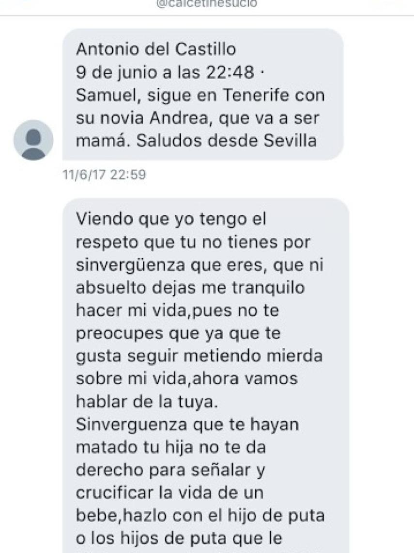 Uno de los mensajes que Samuel le envió a Antonio del Castillo el 11 de julio pasado.