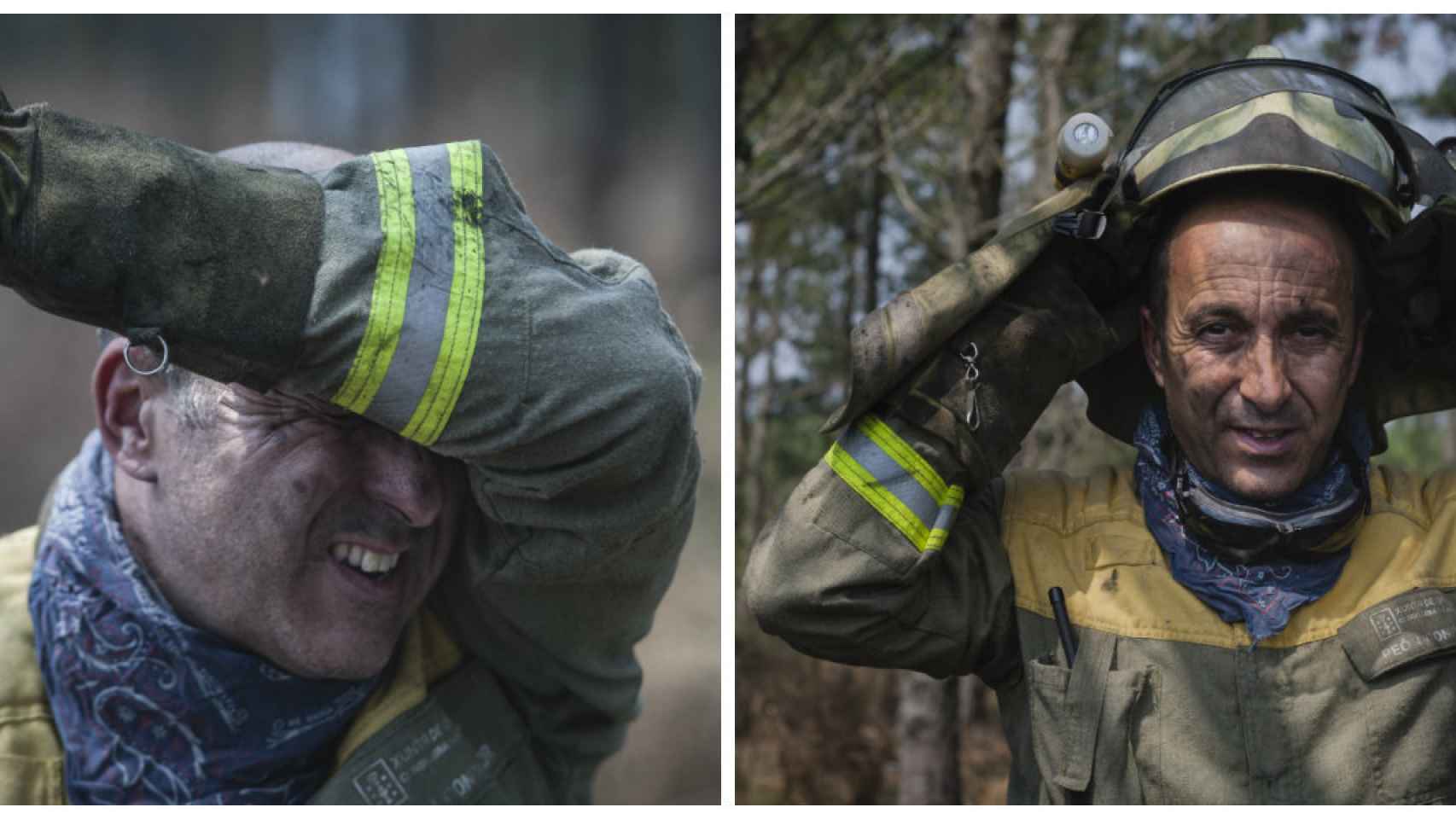 Los bomberos van cubiertos de pies a cabeza con ropa resistente a las llamas. El calor y la intensidad del trabajo les puede hacer perder varios kilos mientras apagan un solo incendio.