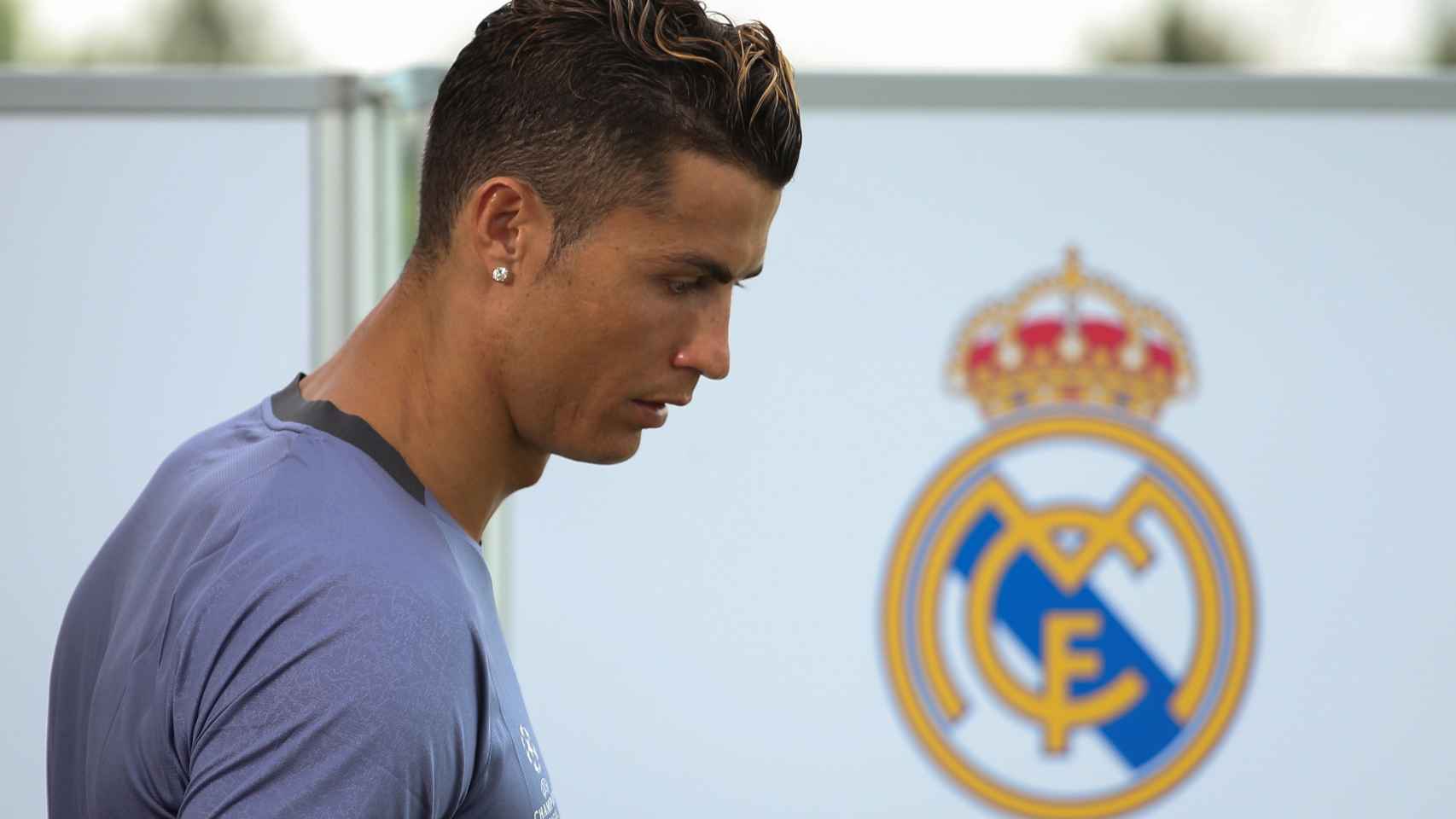 Cristiano Ronaldo, durante un entrenamiento con el Real Madrid.