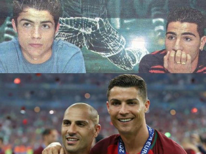 Cristiano Ronaldo y Quaresma hace 15 años (arriba) y tras ganar la Eurocopa (abajo).