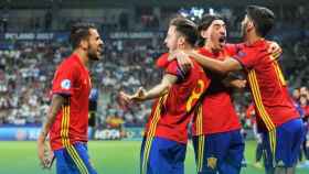 Ceballos celebra un gol con la Selección sub21. Foto: @uefaunder21