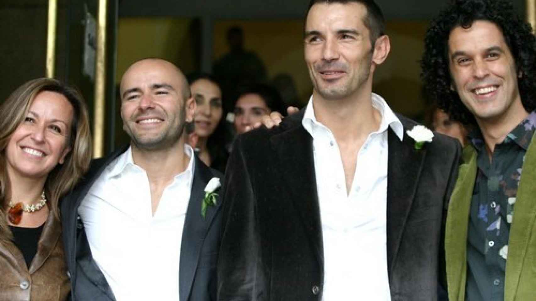 Trinidad Jiménez y Pedro Zerolo en la boda de Jesús Vázquez y Roberto Cortés.