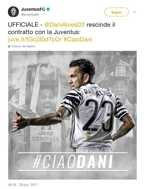 La Juventus hace oficial la marcha de Alves y tiene vía libre para el fichaje de Danilo