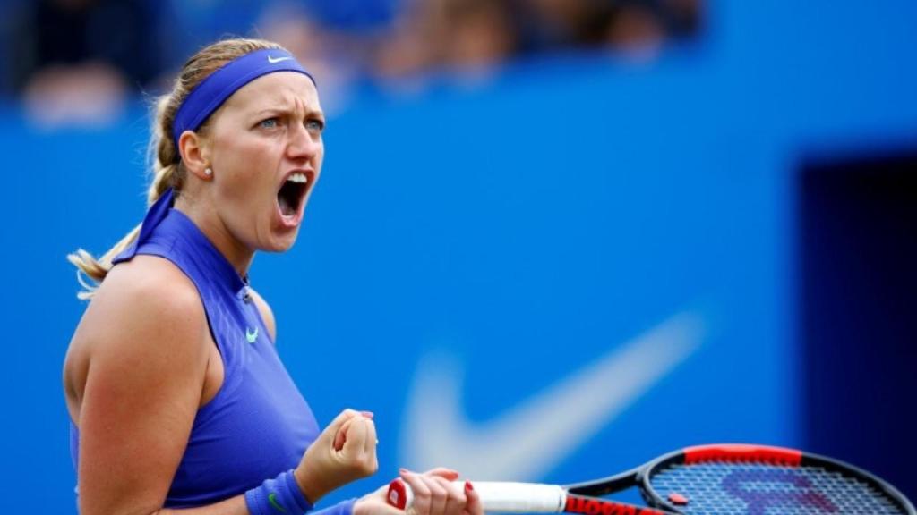 Kvitova, celebrando un punto en Birmingham.