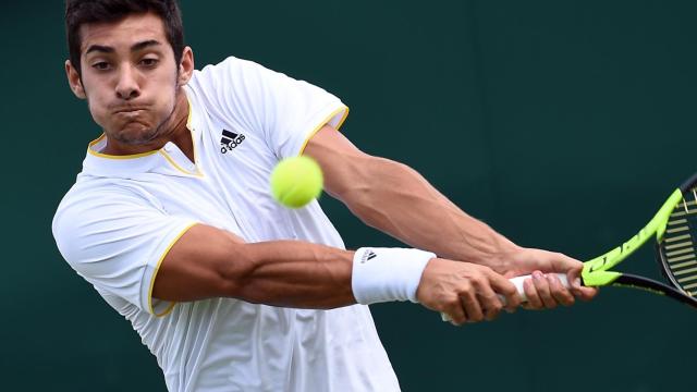 Garín, durante su partido ante Sock en Wimbledon