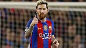 Leo Messi, tras marcar un gol con el Barcelona.
