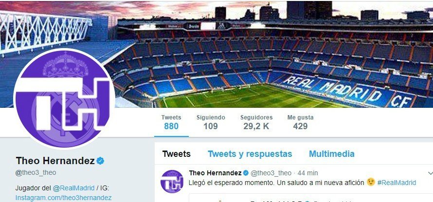 Theo Hernández, madridista: su perfil en las redes sociales se tiñe de blanco