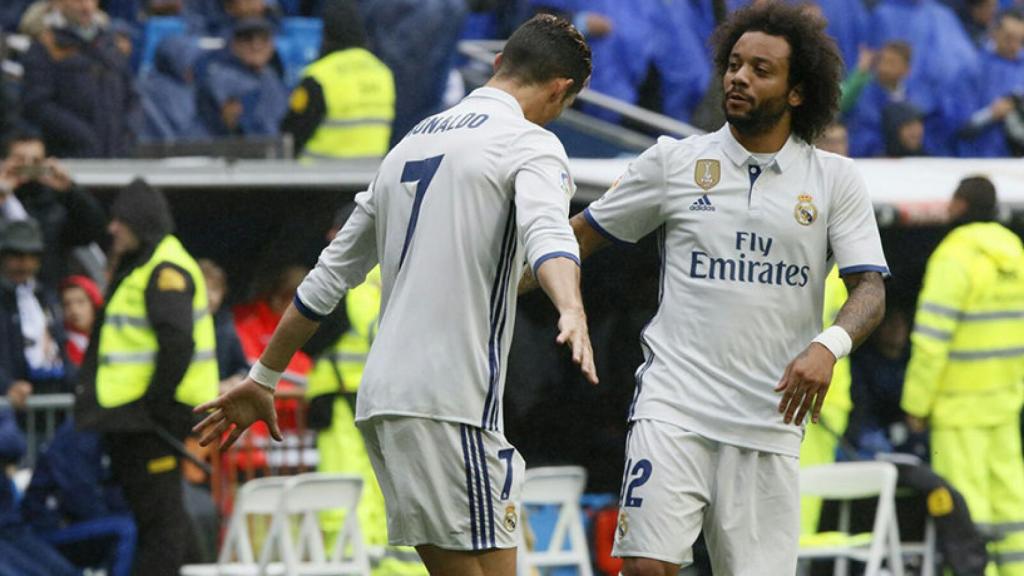 Marcelo y Cristiano celebran un gol Fotógrafo: Manu Laya / El Bernabéu