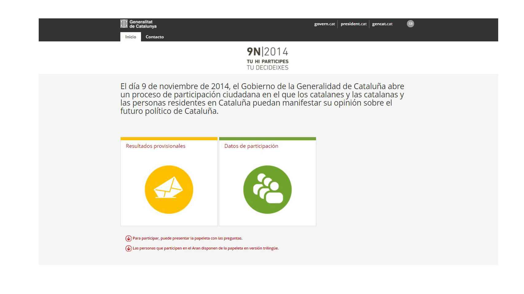 Web de la Generalitat para el 9N.
