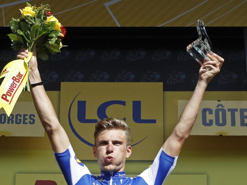 Kittel celebrando el triunfo de etapa, tercero en este Tour.