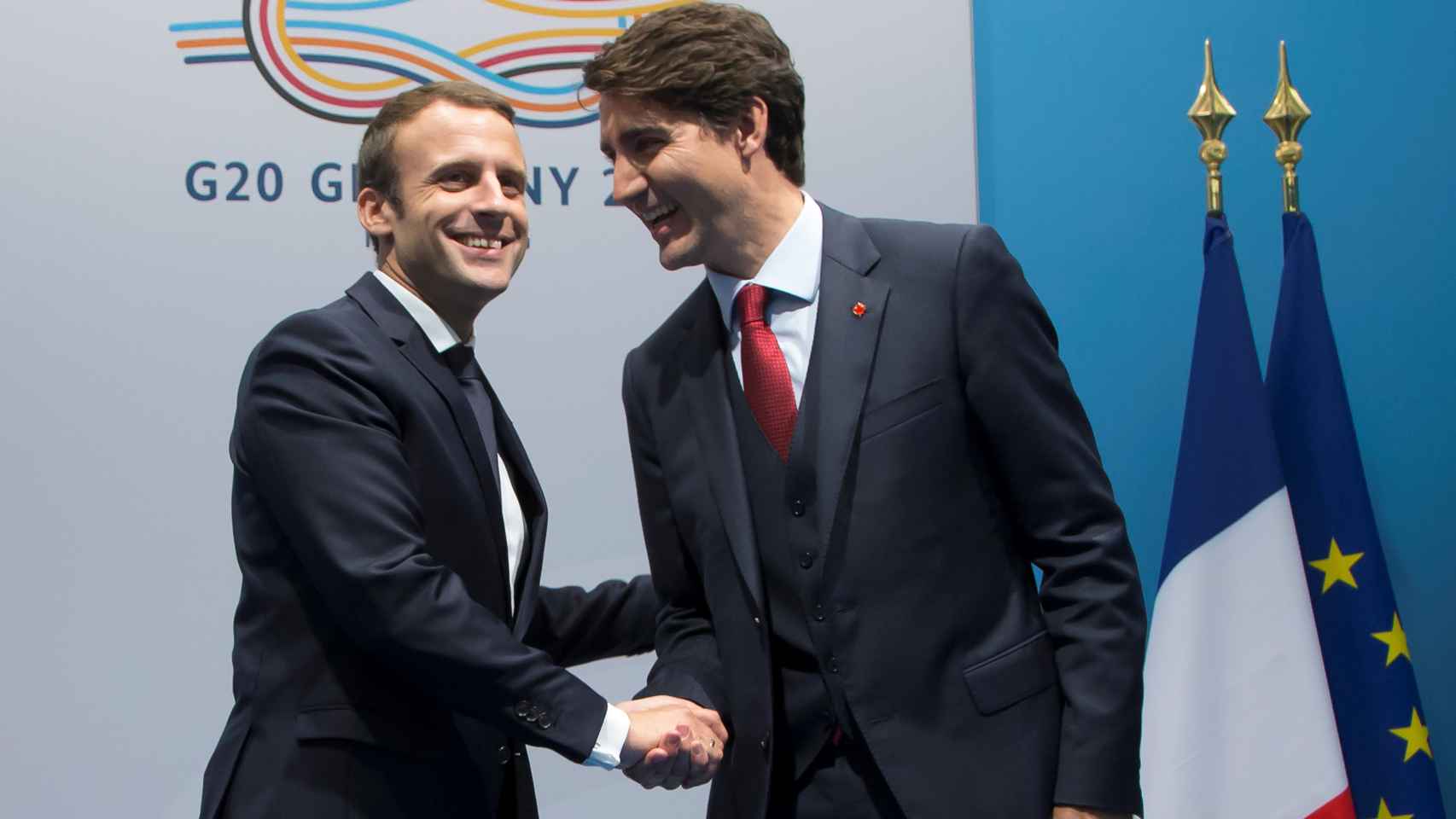 El presidente francés, Emmanuel Macron, y el primer ministro de Canadá, Justin Trudeau