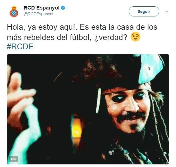 El Espanyol da la bienvenida a Granero con un mensaje de ¡Jack Sparrow!