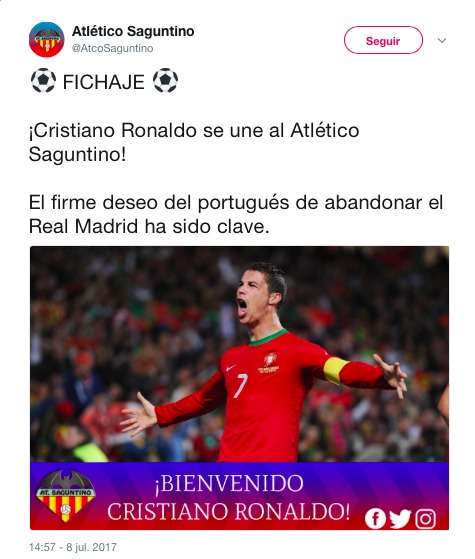 Cristiano Ronaldo 'ficha' por... ¡el Atlético Saguntino!