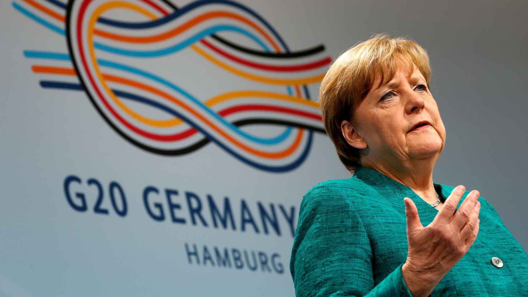 La canciller alemana Angela Merkel durante una conferencia de prensa en Hamburgo.