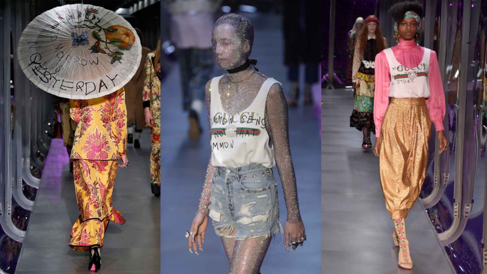 Mensajes de la artista sobre las prendas de la colección FW17/18 de Gucci. | Foto: Getty Images.