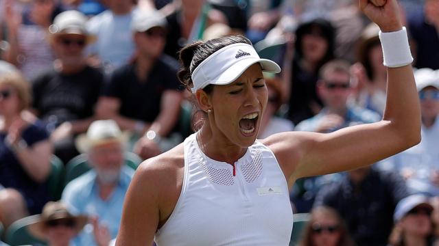 Muguruza, celebrando un punto ante Kerber.