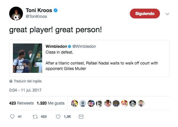 Kroos se rinde ante Rafa Nadal.