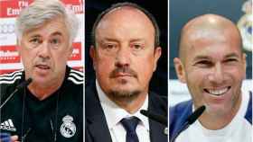 James Rodríguez y sus tres entrenadores: Ancelotti, James y Zidane.