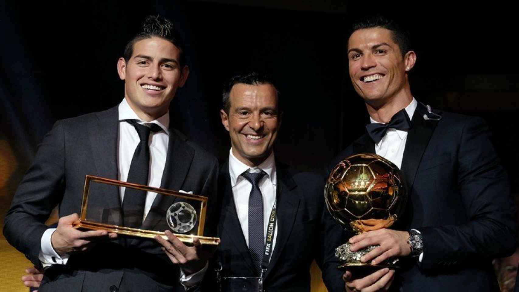 Cristiano, Balón de Oro de 2014, junto a James y Mendes. Foto- gestifute.com