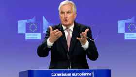 El negociador jefe de la UE, Michel Barnier, durante la rueda de prensa