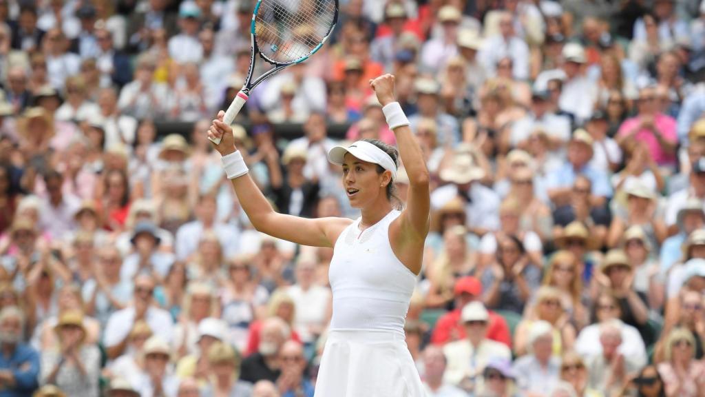 Muguruza, celebrando su pase a la final de Wimbledon.