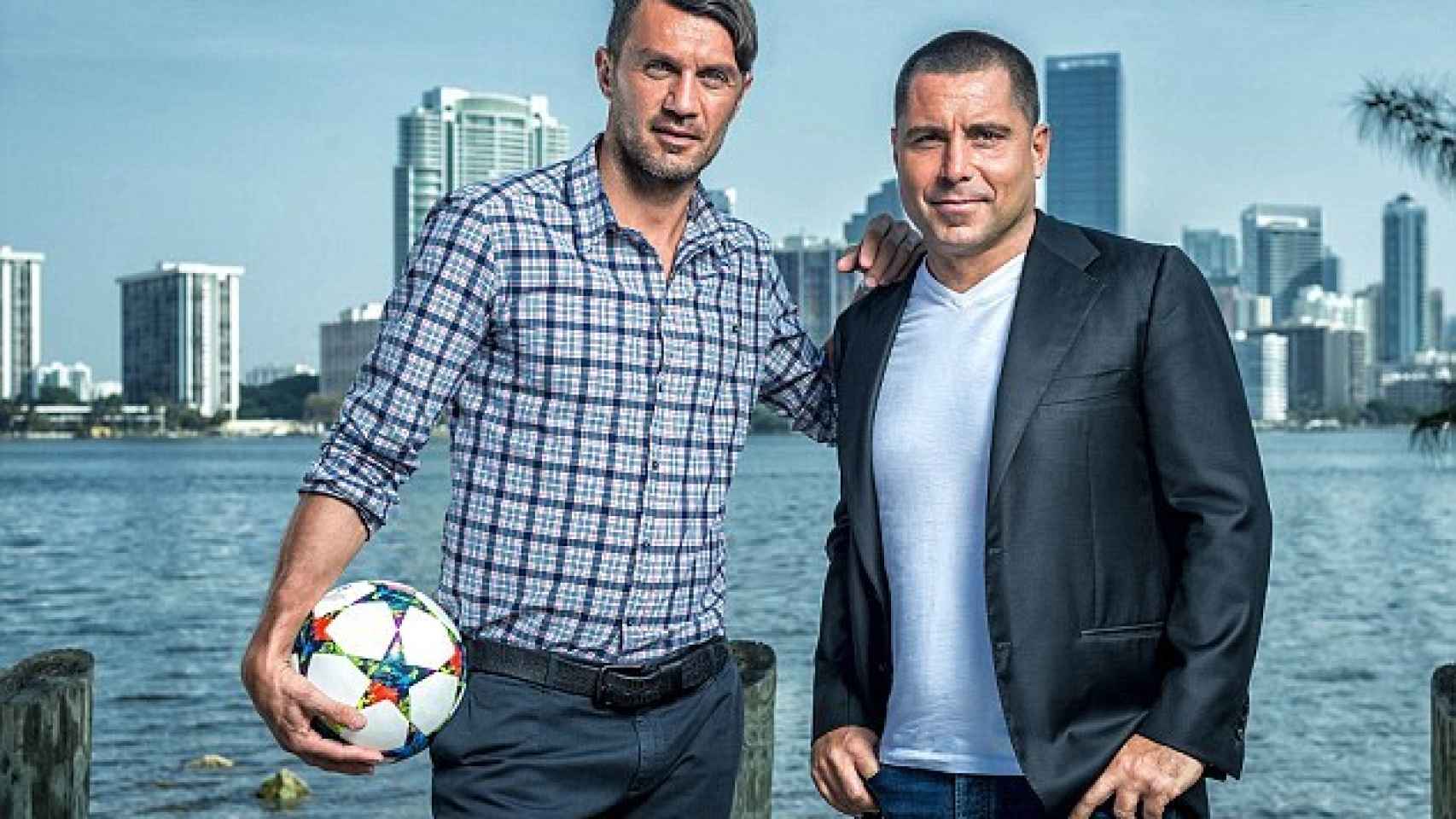 Maldini (i) con Riccardo Silva (d), los dos fundadores del Miami FC.