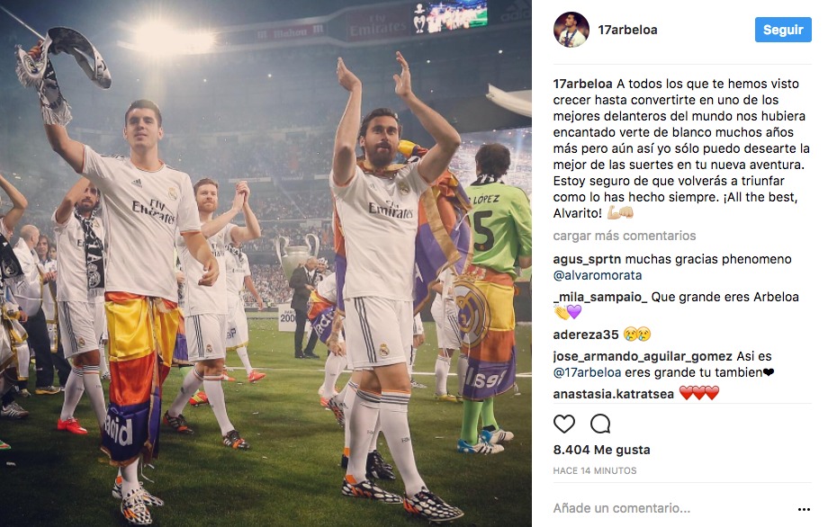 El mensaje de despedida de Arbeloa a Morata. Foto: Instagram (@17arbeloa).