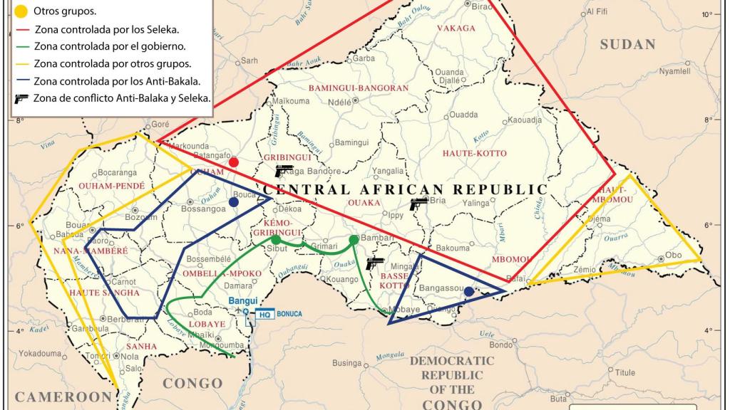 Reparto del territorio de la República Centroafricana entre los diferentes grupos.