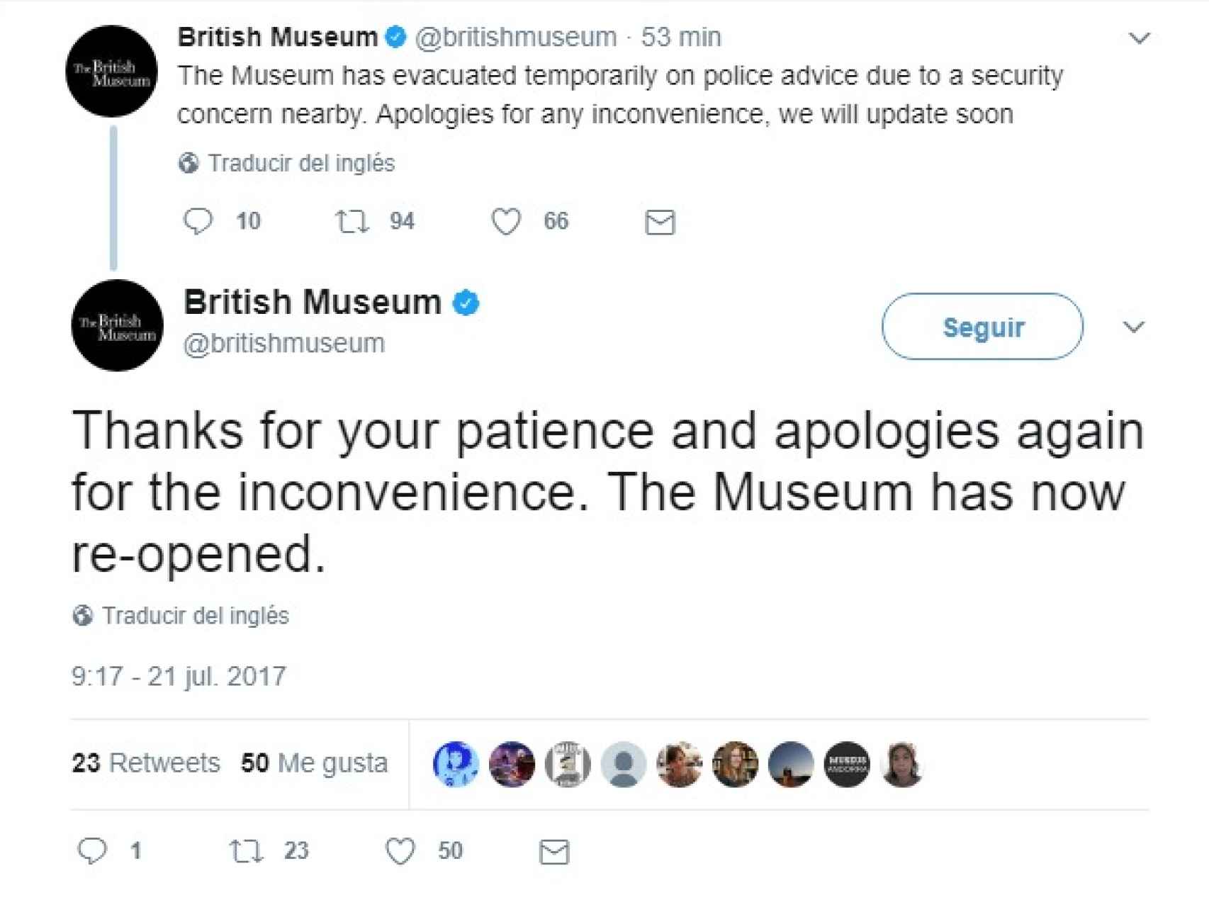 El Museo Británico ha informado con tweets.