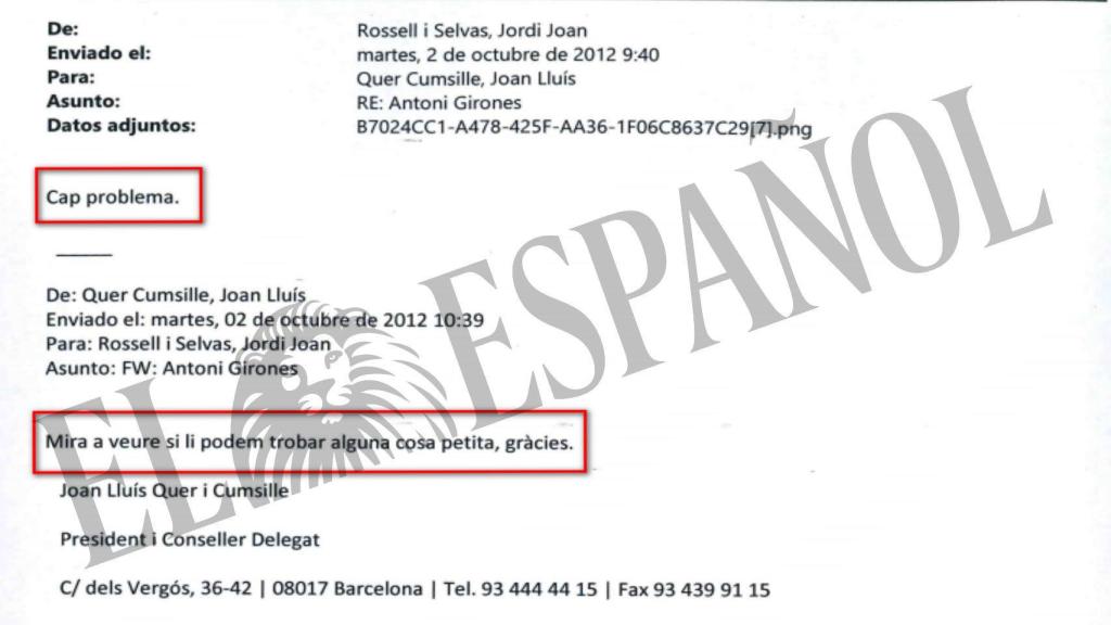 DOCUMENTO Nº 9. Correo en el que el presidente de GISA le pide a su número dos que busque alguna cosa con la que beneficiar a una empresa.