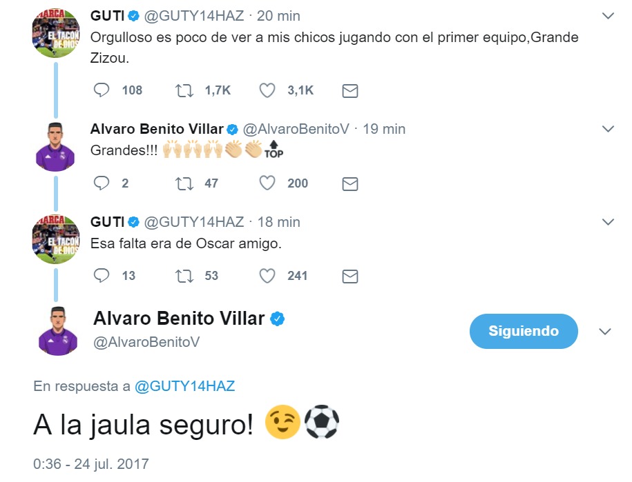 Los mensajes de orgullo de Guti y Álvaro Benito tras el debut de los canteranos