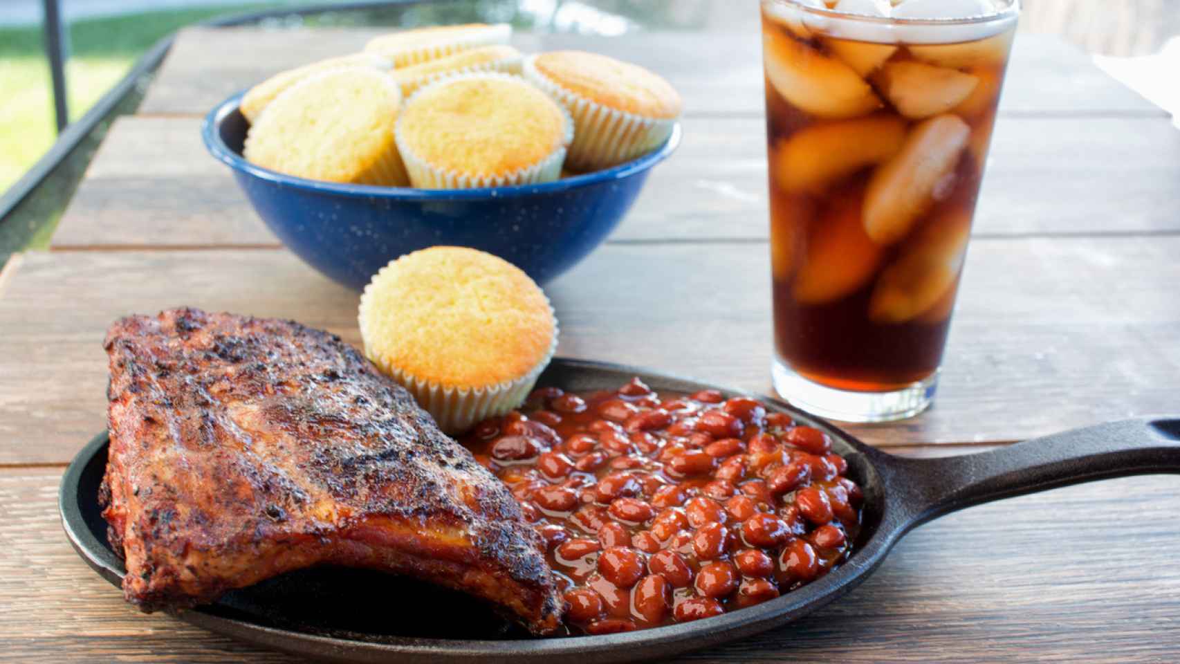 Delicious Pork Baby Back Ribs with Baked Beans  Corn Bread