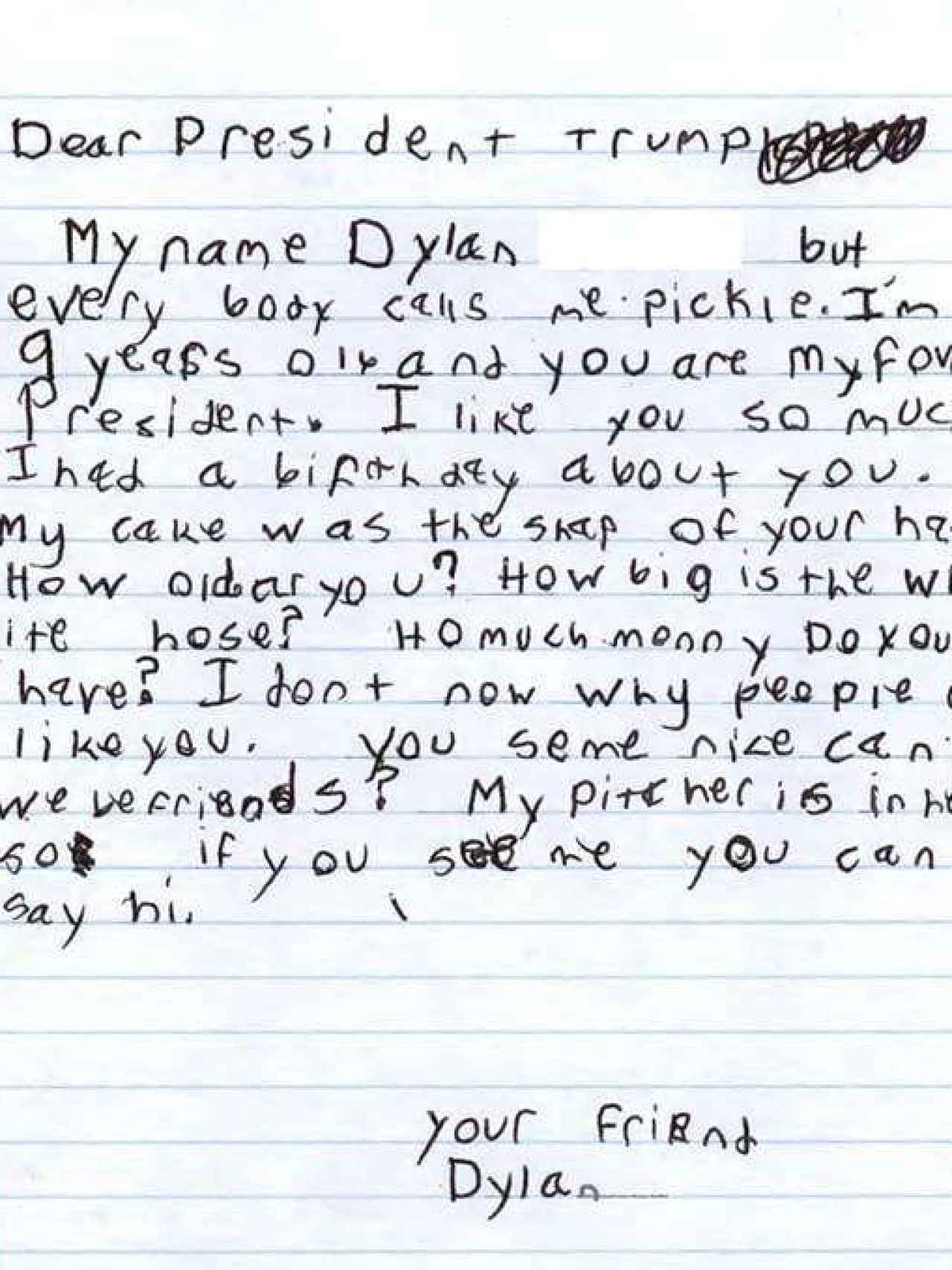 La carta de Dylan para Trump