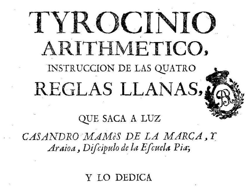 Tyrocinio arithmético de Casandro Mamés de la Marca y Araioa (Imagen vía Biblioteca Digital Hispánica)