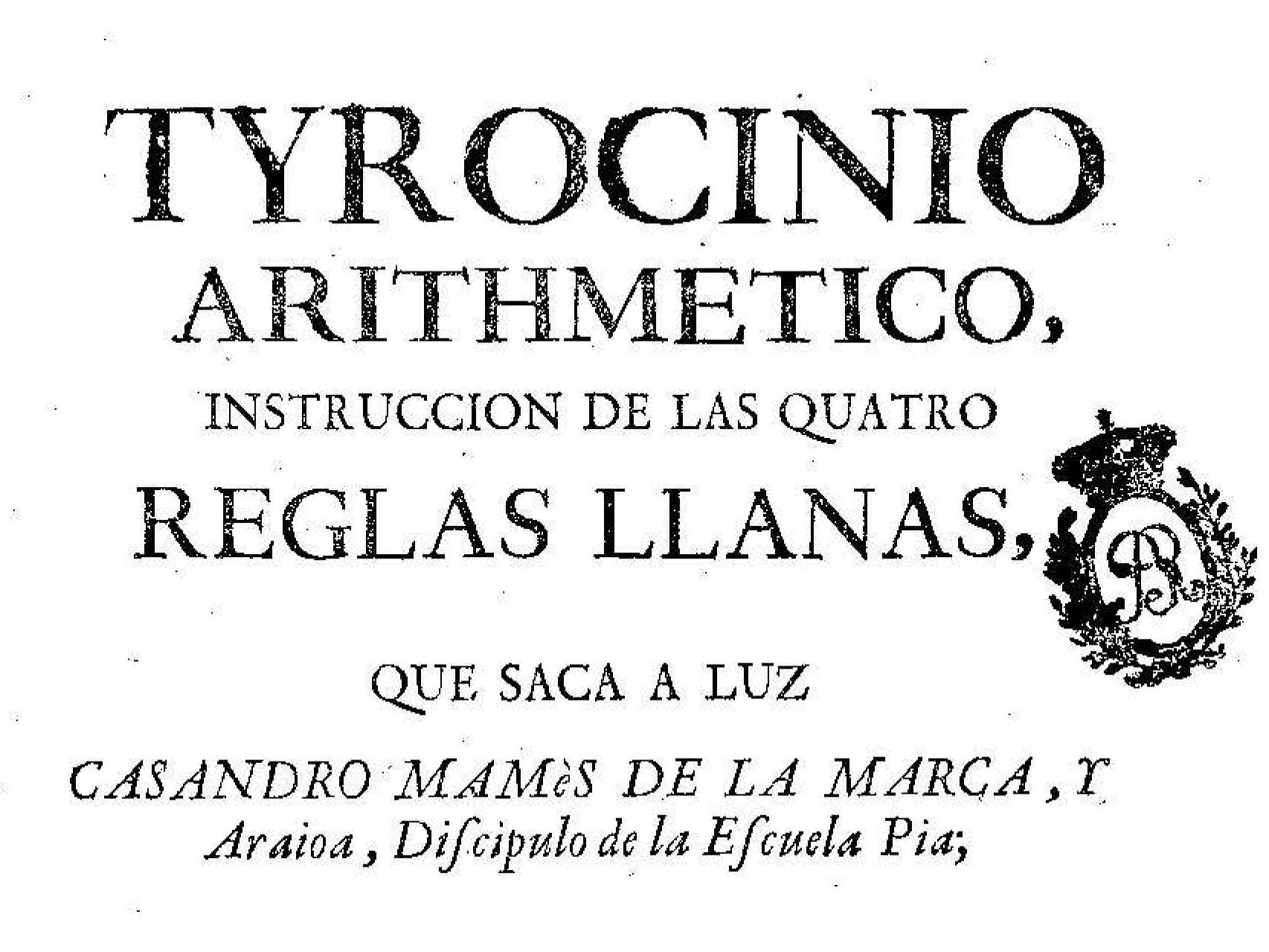 Tyrocinio arithmético de Casandro Mamés de la Marca y Araioa (Imagen vía Biblioteca Digital Hispánica)