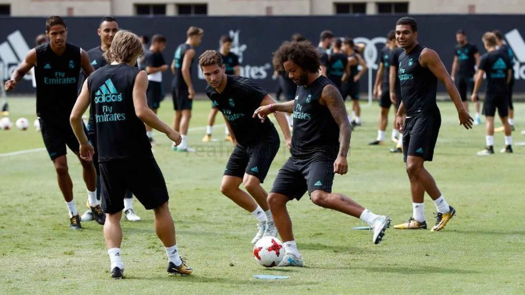 Marcelo en el entrenamiento del Madrid