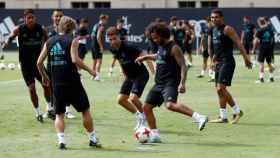 Marcelo en el entrenamiento del Madrid