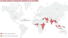 Este mapa ilustra en qué países la legislación permite las violaciones si hay matrimonio.