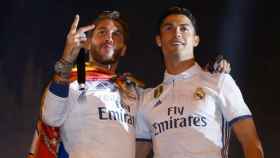 Ramos y Crisitano Ronaldo en Cibeles