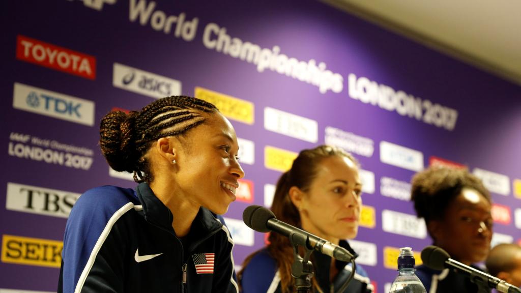 Allyson Felix, en la rueda de prensa del equipo estadounidense.