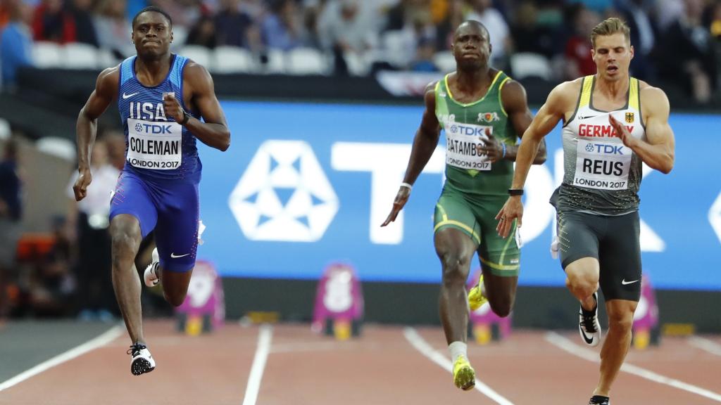 Coleman corrió por la calle 8 en las eliminatorias del 100 marcando 10.01 segundos.