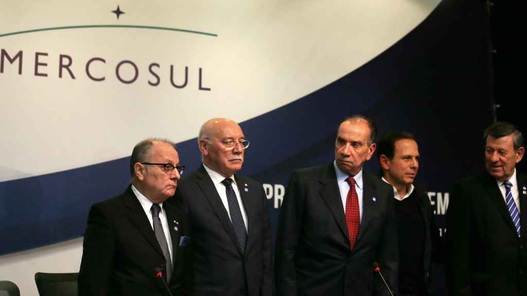 Comparecencia de los ministros presentes en la reunión de Mercosur en Brasil.