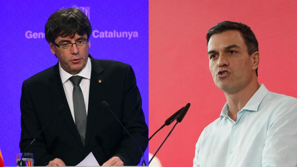 Carles Puigdemont (i) y Pedro Sánchez (d).