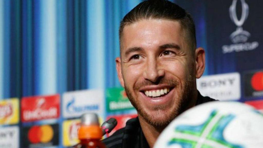 Sergio Ramos, en rueda de prensa con el Real Madrid.