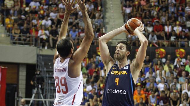 El pívot de la selección española de baloncesto Pau Gasol, en un momento del partido.