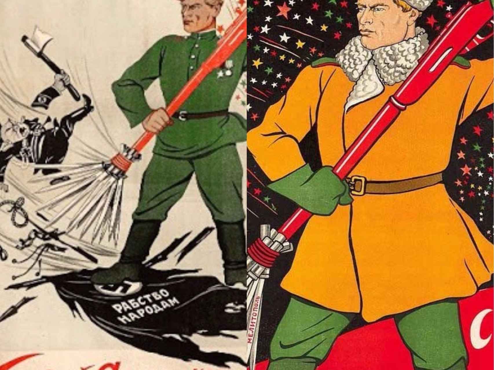 Carteles soviéticos que usaron la metáfora de la limpieza para barrer al enemigo.